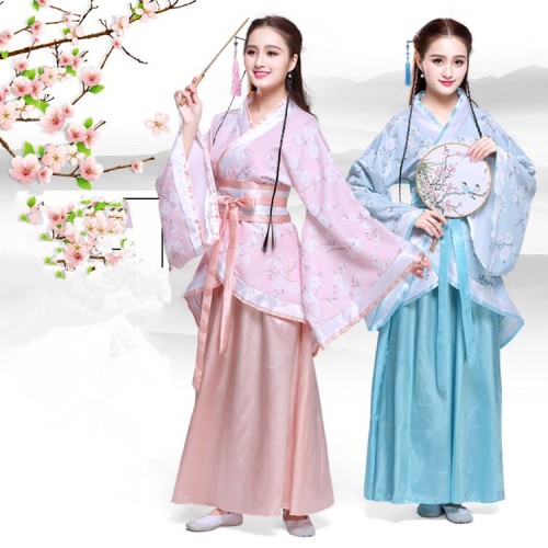 Women's Chinese folk dance costumes pink blue  Hanfu fairy cosplay dresses ancient classical dance robes stage performance photography dress